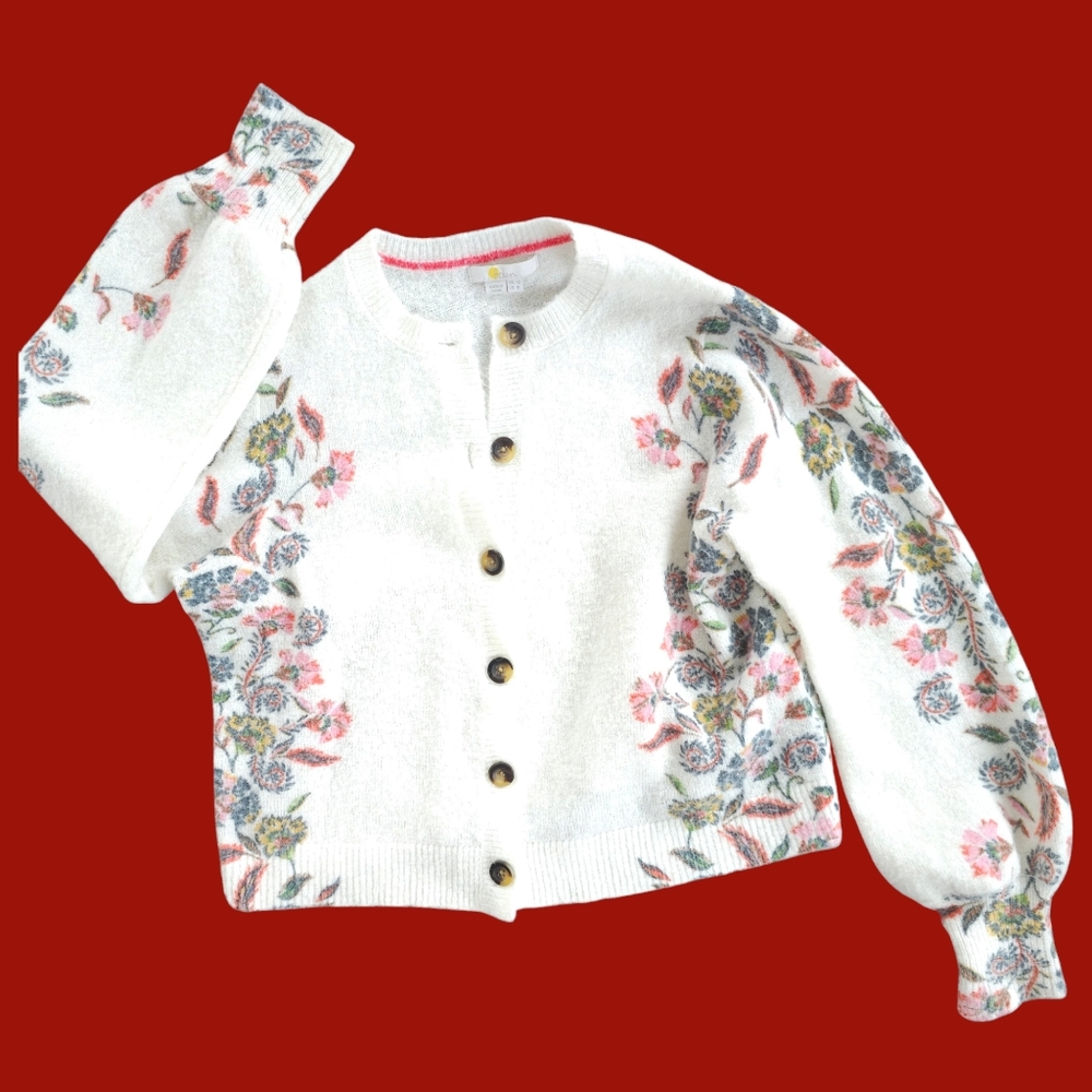 Boden Cream Printed Fluffy Cardigan